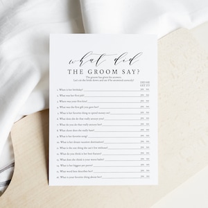 What did the Groom Say, Bridal Shower Games Printable, White Floral Bridal Shower, Template, Instant Download, Editable, DIY, Templett