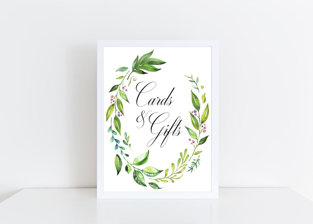 Printable Wedding Sign - Watercolor Leafy Wreath Cards and Gifts Sign ...