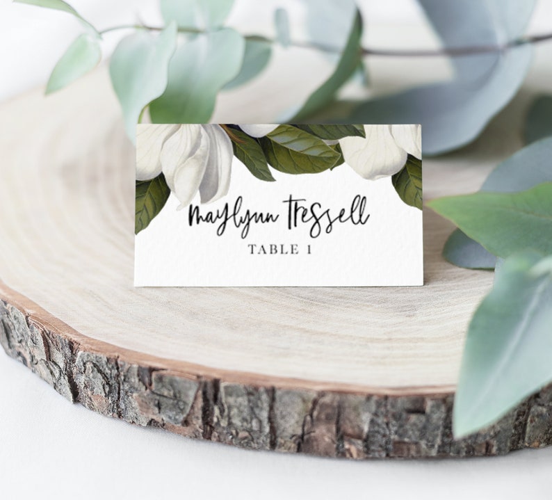 Magnolia Collection Placecards Template, DIY Place cards, Modern Calligraphy, Magnolia Blooms, Blossoms, DIY, Templett, Instant Download image 1