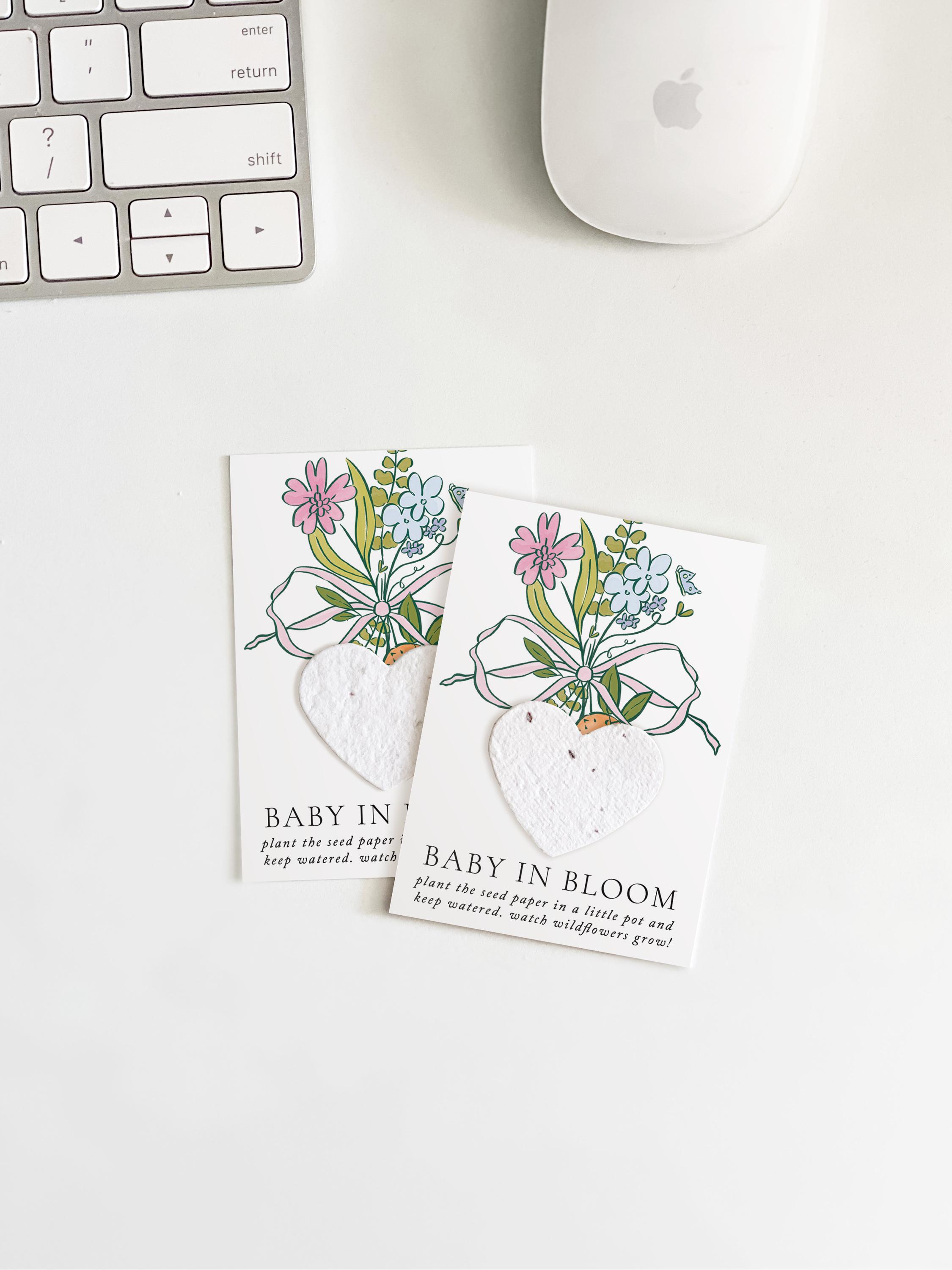 growNOTES Baby in Bloom Plantable Favor Cards, Grows Wildflowers, Baby Shower, Wallet Size Gift For Guests, Seeds, Botanical, Baby Girl