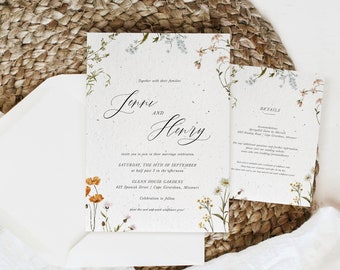 growNOTES™ Plantable Wedding Invitation Suite Wildflower Seed Paper Invite Garden Unique Invitations Pressed Flowers Design Eco-Conscious