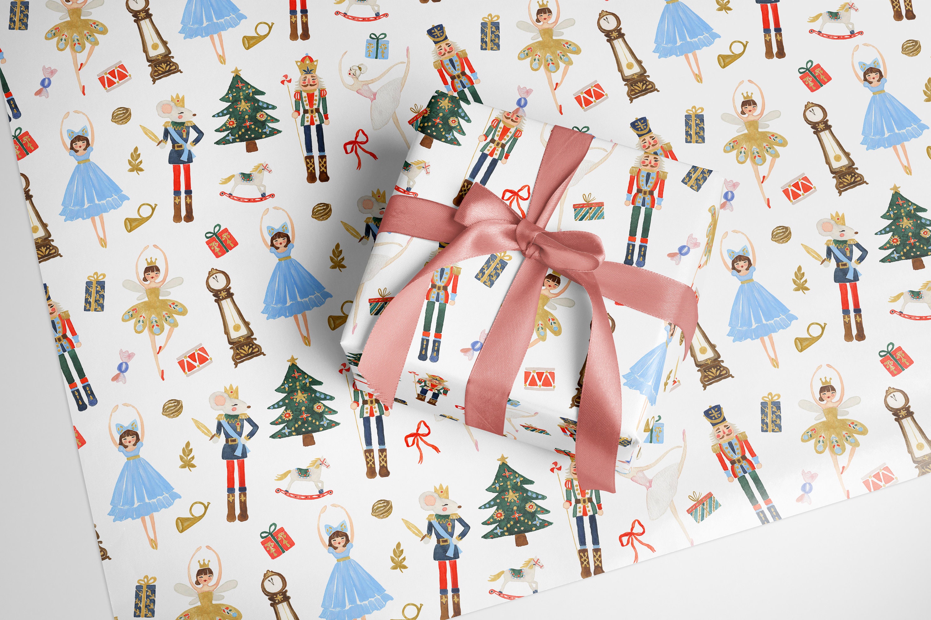 Burgundy Nutcracker Ballet Watercolor Holiday Gift Wrap Sheets — The  Scribblist