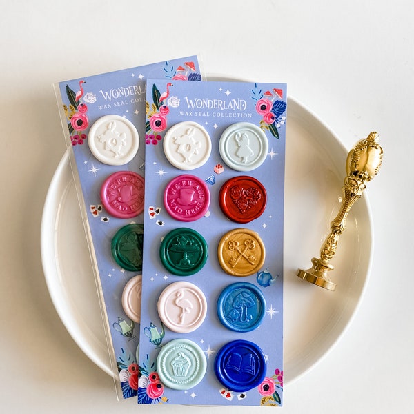 Wonderland Wax Seal Collection, Self Adhesive, Alice's Adventures In Wonderland, Rabbit, Tea Party, Mad Hatter, Gift for Little Girl