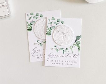 growNOTES™ Grow in Faith Baptism Favor Cards, Communion, Christening, Wallet Size, Mini Favor Cards, Seed Paper, Plantable Favors,