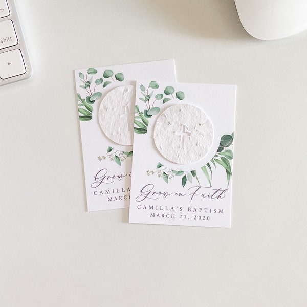 growNOTES™ Grow in Faith Baptism Favor Cards, Communion, Christening, Wallet Size, Mini Favor Cards, Seed Paper, Plantable Favors,