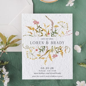 Cartes "Retenez cette date" à planter GrowNOTES™ Cartes de vœux pour mariage printanier en papier semences Cartes uniques de mariage jardin de fleurs sauvages respectueuses de l'environnement