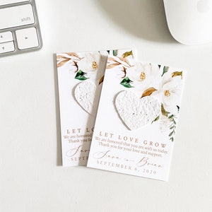 growNOTES™ Let Love Grow Plantable Seed Paper Favor Cards, Grows Wildflowers, Wallet Size Gift, Bridal, Wedding, Shower, Magnolia White