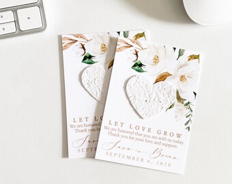 growNOTES™ Let Love Grow Plantable Seed Paper Favor Cards, Grows Wildflowers, Wallet Size Gift, Bridal, Wedding, Shower, Magnolia White