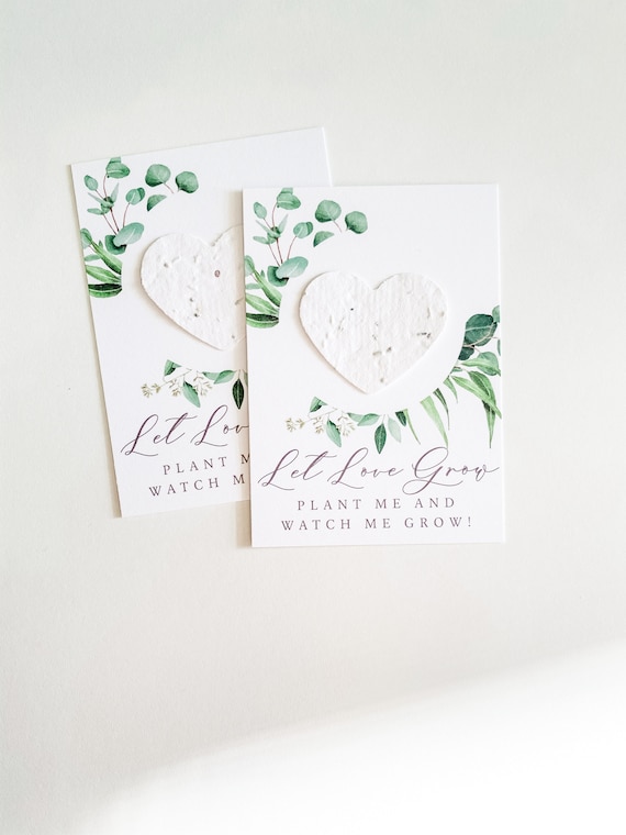 Let Love Grow Favor Cards Eucalyptus 2 Wedding Shower Favors Wallet Size Mini Seed Paper Cards Mailable Favor growNOTES\u2122 Plantable