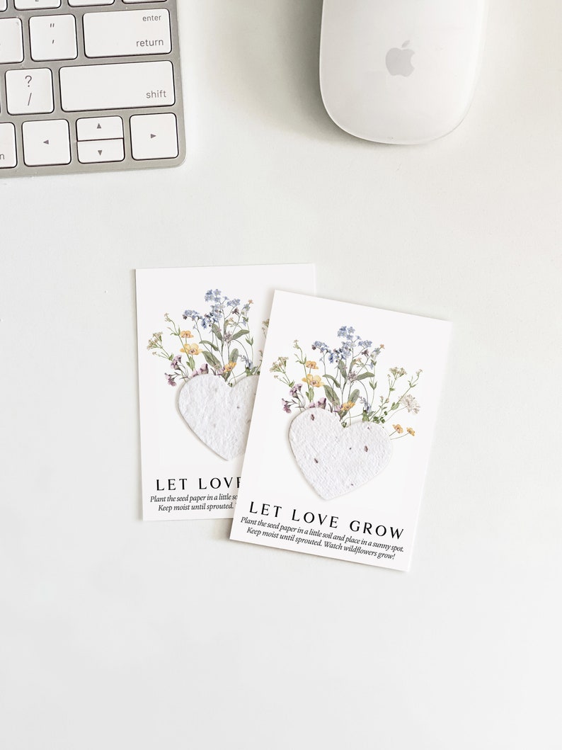 growNOTES™ Wedding Favors, Let Love Grow Plantable Seed Paper Cards, Grows Wildflowers, Wallet Size, Gifts, Shower, Botanical Non-personalized