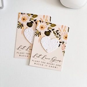 growNOTES™ Let Love Grow Plantable Seed Paper Favor Cards, Grows Wildflowers, Wallet Size Gift, Bridal, Wedding, Shower, Retro Pink Green