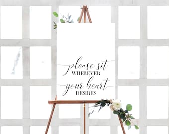 Open Seating Sign, Please Sit Wherever Your Heart Desires Sign, Wedding Sign, Event Sign, Instant Download
