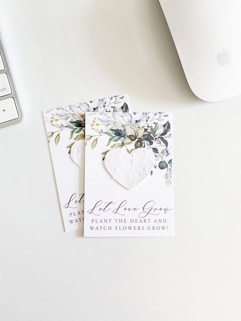 Let Love Grow Favor Cards Eucalyptus 2 Wedding Shower Favors Wallet Size Mini Seed Paper Cards Mailable Favor growNOTES\u2122 Plantable