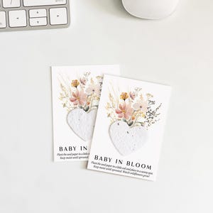 growNOTES™ Baby in Bloom Plantable Favor Cards, Grows Wildflowers, Baby Shower, Wallet Size Gift For Guests, Seed Packet, Botanical Pink