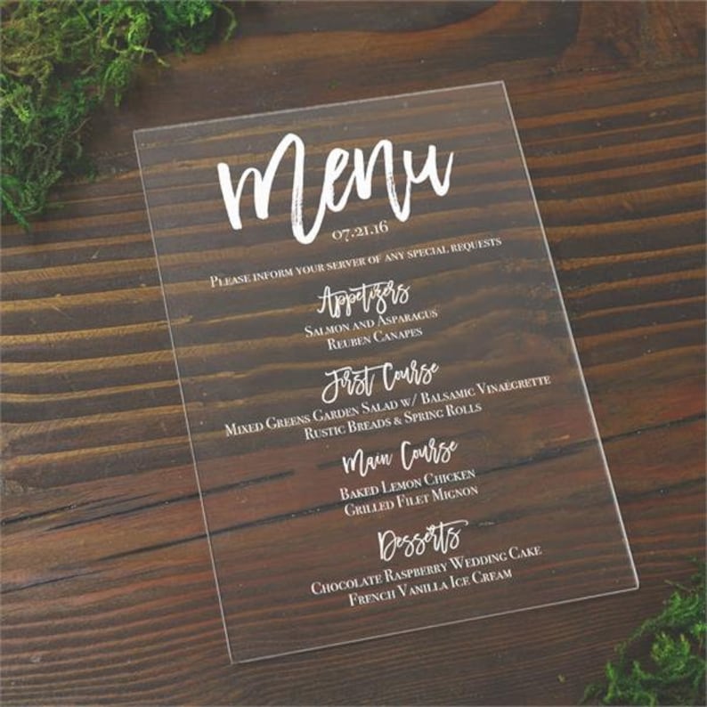 Acrylic Menu Clear Menus Plexi Glass Transparent Menu Etsy