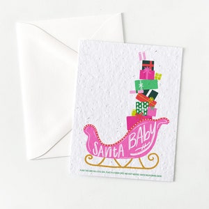 Cartes de Noël en forme de père Noël en traîneau growNOTES™ Cartes de Noël en papier semences graines et salutations Carte unique avec graines pour fleurs sauvages