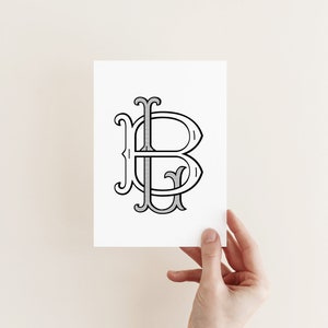 May include: A black and white monogram with the letters "LB" in a decorative, stylized font.