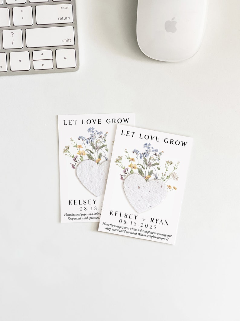 growNOTES™ Wedding Favors, Let Love Grow Plantable Seed Paper Cards, Grows Wildflowers, Wallet Size, Gifts, Shower, Botanical Personalized