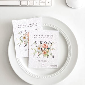 Cadeaux pour bouquet de pivoines growNOTES™ Grow in Faith, fleurs sauvages, cadeaux à planter, première communion, baptême, 3,5 x 4,5 pouces