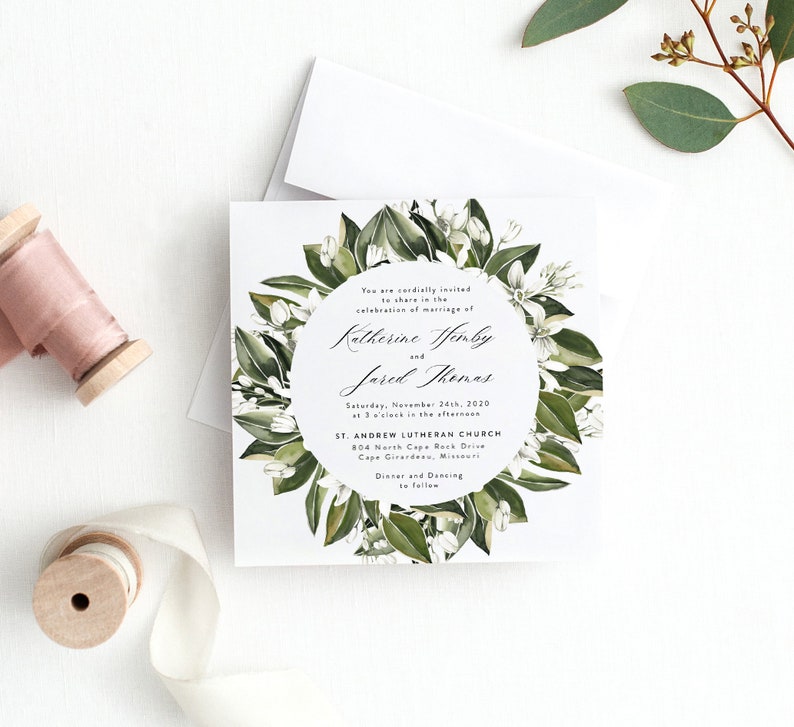 INSTANT DOWNLOAD Fleur Wreath Wedding Invitation Template, DIY, Templett, Instant Download image 1