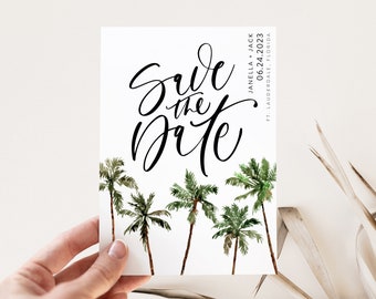 Palm Tree Save the Date, Invite Vorlage, Kokospalmen, Aquarell, Sofort Download, Printable, Vorlage, Templett, Instant Download