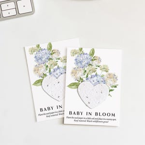 growNOTES™ Baby in Bloom Favor Cards, Baby Shower, Plantable Favors, For Guests, Seed Paper Cards, Blue & White Hydrangeas, Wallet Size