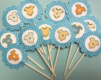 Baby shower cupcake toppers, baby shower boy cupcake toppers, blue baby shower, set of 12