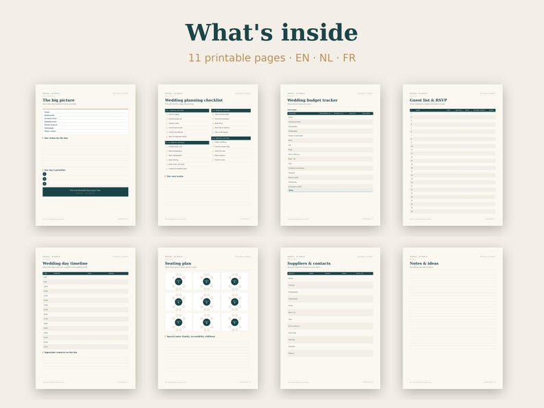 Wedding Planner Printable, Checklist, Budget, Guest List, Seating Chart ...