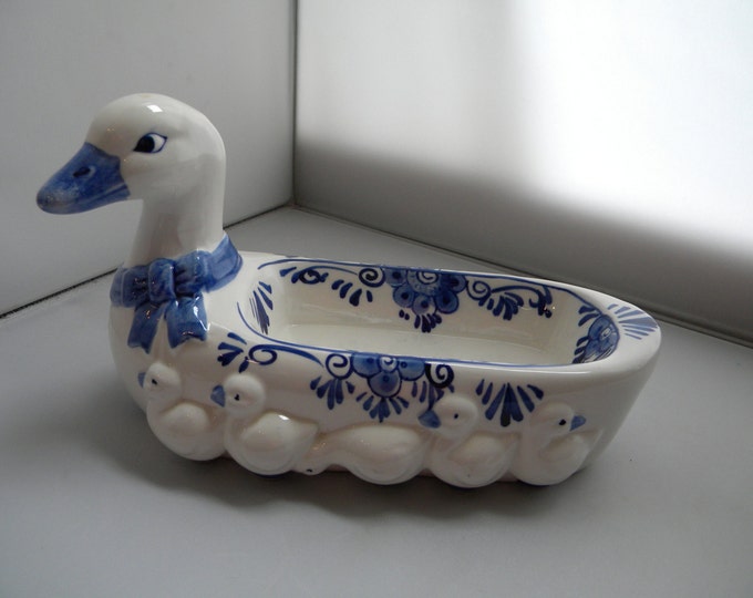 Ceramic Duck Soap Dish Blue and White Etsy