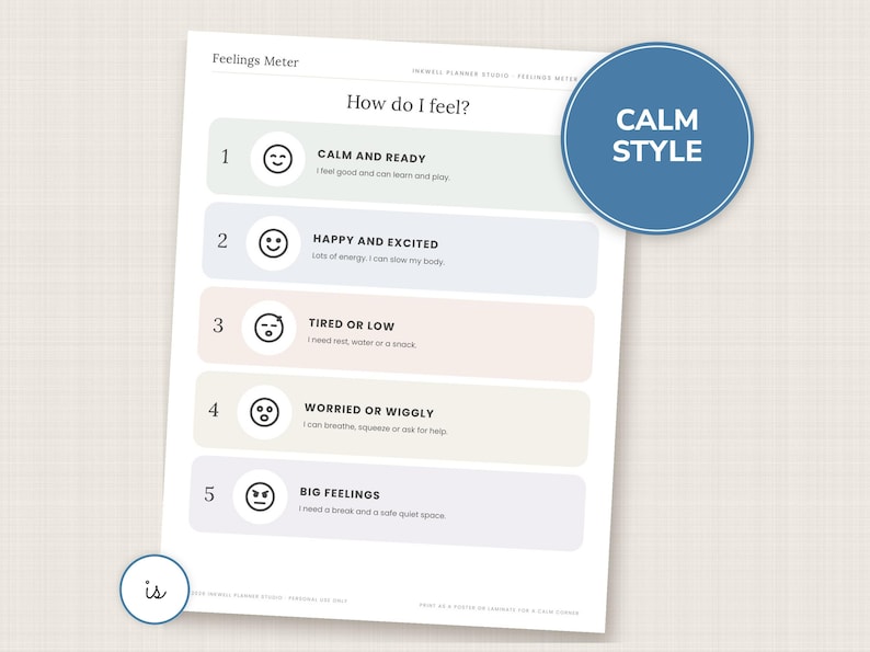 Emotion Chart Craft Feelings Chart Printable, 5 Level Feelings Meter Poster, Emotions Chart ...