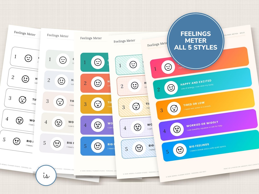 Emotion Chart Craft Feelings Chart Printable, 5 Level Feelings Meter Poster, Emotions Chart ...