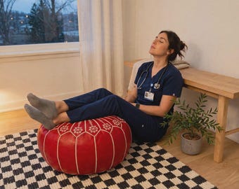 After Shift Foot Rest | Leather Pouf for Nurses, Builders, Officers | Thank-You Gift for Workers