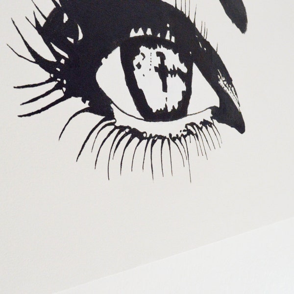 These Eyes- a large original abstract acrylic painting on canvas by FQ Studios, abstract eyes, pop art, black and white, eyes, urban art