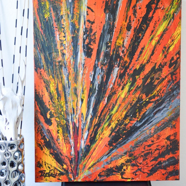 and Death Followed with Him- an original abstract acrylic painting on canvas, orange and black, abstract at, modern art, urban art