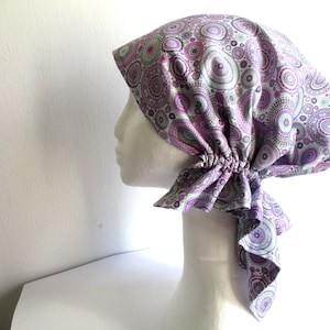 summer cotton chemo cap/ head scarf with elastic sewing pattern PDF + photo tutorial, for woman and girl, S - 3XL sizes