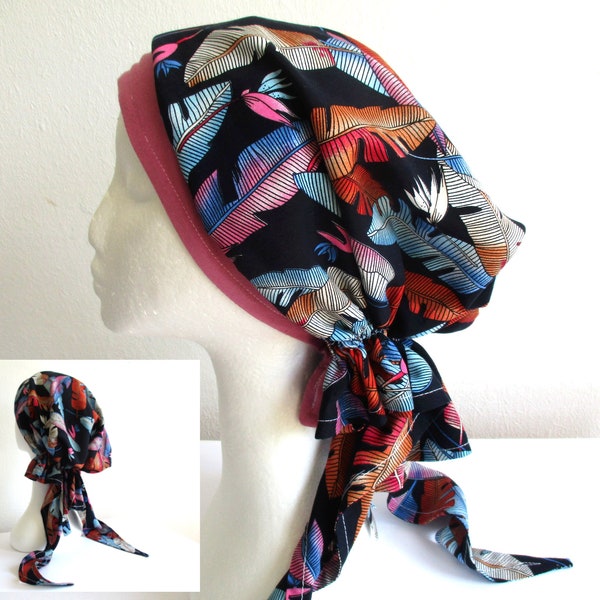 women cancer chemo head scarf with elastic sewing pattern pdf, 4 sizes, from 2 layers viscose rayon fabric, for summer