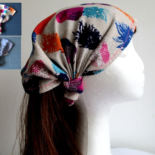 reversible summer bandana headband with elastic, sewing pattern pdf, 7 sizes, for woman and girl