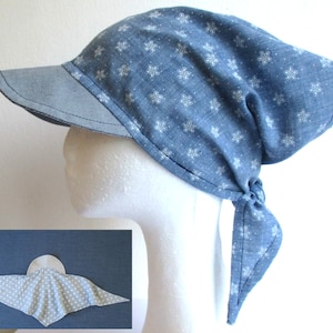 Patrón de costura de bandana o pañuelo de algodón de verano para niña con visera (PDF + tutorial fotográfico), talla (6-9 meses, 9-12 meses, 12-24 meses)