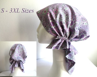 cotton chemo cap/ head scarf with elastic sewing pattern PDF + photo tutorial, for woman and girl, S - 3XL sizes