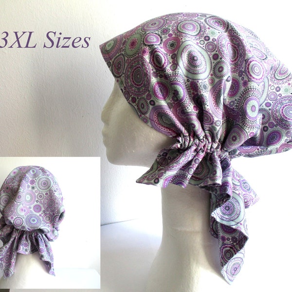 cotton chemo cap/ head scarf with elastic sewing pattern PDF + photo tutorial, for woman and girl, S - 3XL sizes