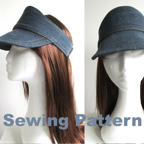 summer sun visor/ brim denim headband/ beach scarf accessories/ kerchief head cover/ sewing pattern PDF/ photo tutorial/for women girl