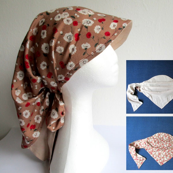 Bonnet bandana réversible pour chimio femme/fille, patron de couture PDF (tailles S, M, L, XL) + tutoriel