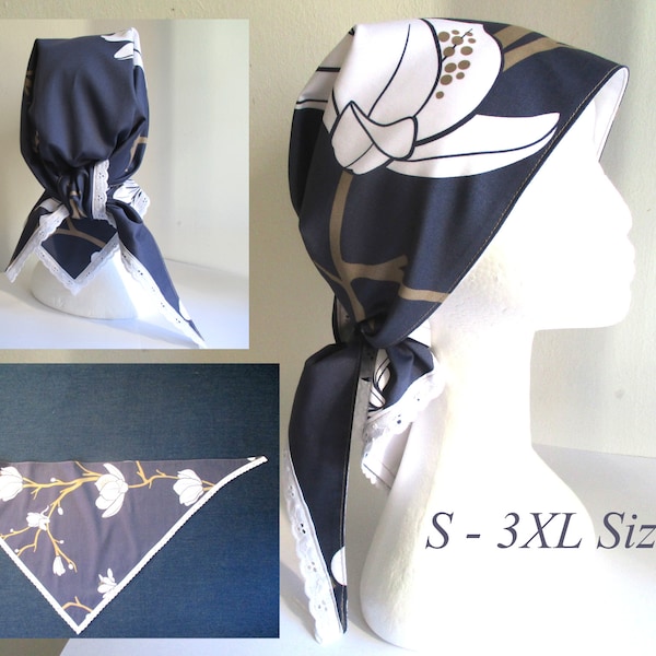 triangle chemo woman headscarf/ cotton alopecia head wrap/ double layer cancer kerchief? PDF sewing pattern (S - 3XL) + photo tutorial
