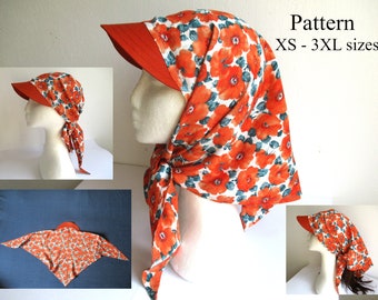 woman girl sun summer cotton chemo kerchief with visor/ brim/ sewing pattern PDF + photo tutorial/ XS - 3XL sizes