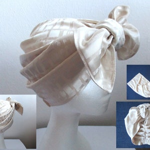 chemo silk turban/ tie up straps alopecia hat/ hair loss back elastic headcover/ sewing pattern PDF/ tutorial/ 7 sizes/woman and child image 1
