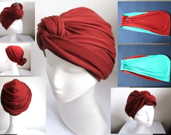 chemo twist or knot jersey turban, reversible 2 in 1 alopecia hat, hair loss headcover, sewing pattern PDF, 7 sizes, for woman and child