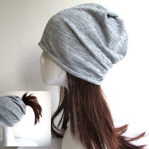 2 in 1/ slouchy double layer jersey beanie or ponytail hat/ PDF sewing pattern (10 sizes) + photo tutorial/ for woman and girl