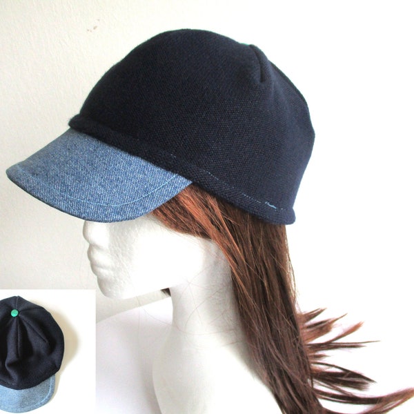 dark blue newsboy beanie sewing pattern pdf, 6 sizes, from 2 layers jersey fabric, for summer and fall
