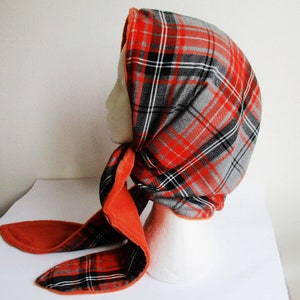 winter chemo head scarf with long straps, reversible lined headcover, PDF sewing pattern (8 sizes), photo tutorial, for women girls