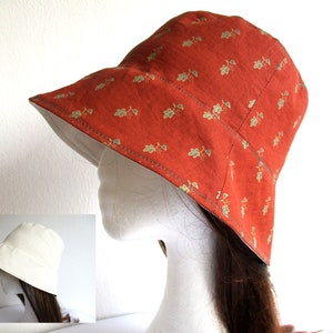 sun reversible cotton bucket hat/ summer beach brim head cover/ panama head wear/ sewing pattern PDF/ 7 sizes for woman girl man boy